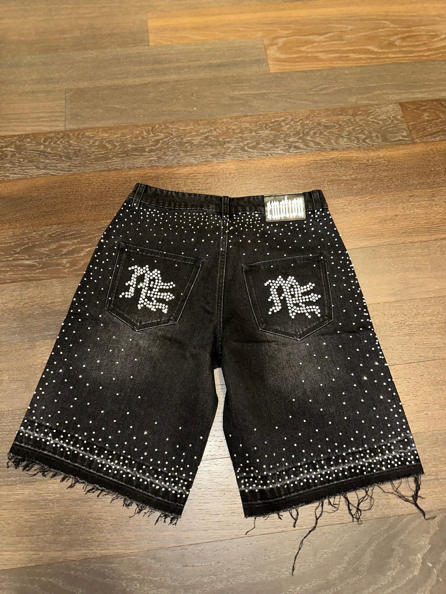 Mixed emotions Black “ME” Rhinestone Denim Shorts