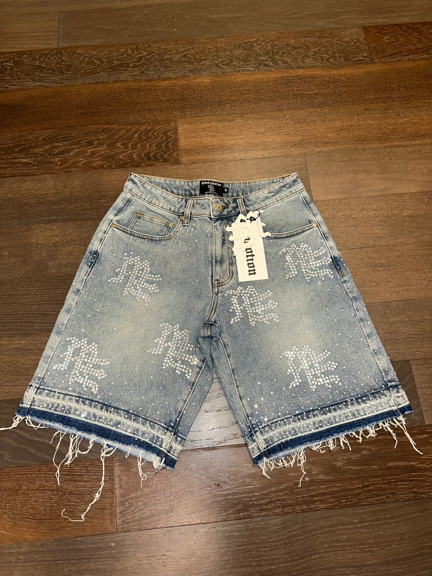 Mixed emotions ‘ME’ Rhinestone Denim Shorts