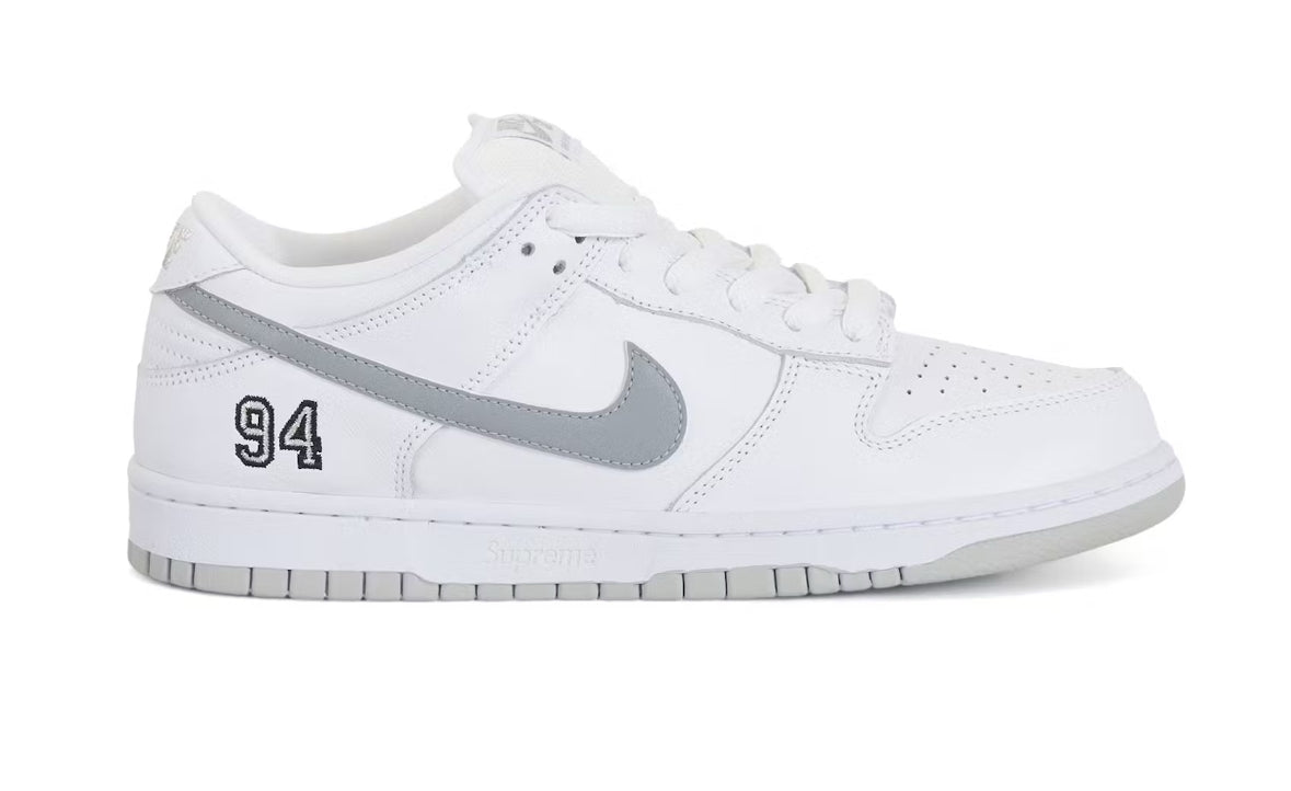 Nike SB dunk low x supreme “94 White Metallic Silver”